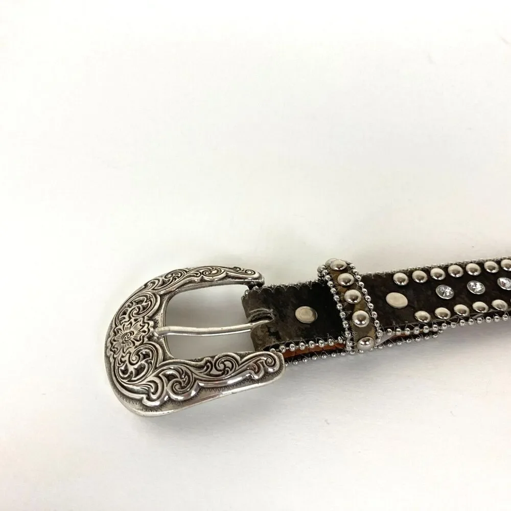 Nocona Genuine Leather Camo Belt Size 24 Crystals Studs Rodeo Kids Women